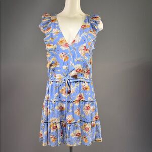 PAIGE Floral Ruffle Mini Dress in Blue and Red (R7)